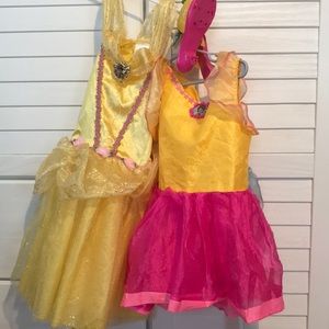 Two Disney princess dresses 4-6X and fancy Nancy shoes